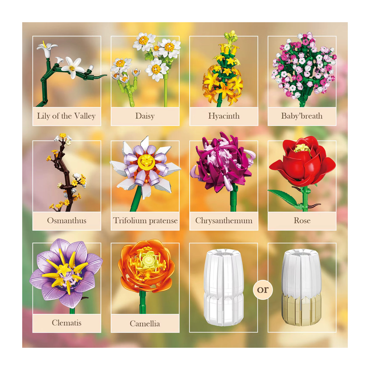 AMAZINGBLOKS Blumenstrauß Bausteine Set mit Rose, Daisy und Hyazinthe als DIY Desktop Dekoration, mehrfarbig - Bild 3