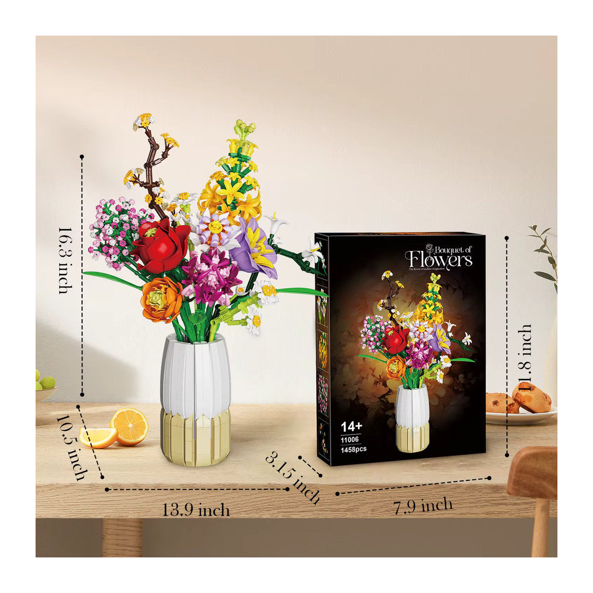 AMAZINGBLOKS Blumenstrauß Bausteine Set mit Rose, Daisy und Hyazinthe als DIY Desktop Dekoration, mehrfarbig - Bild 6