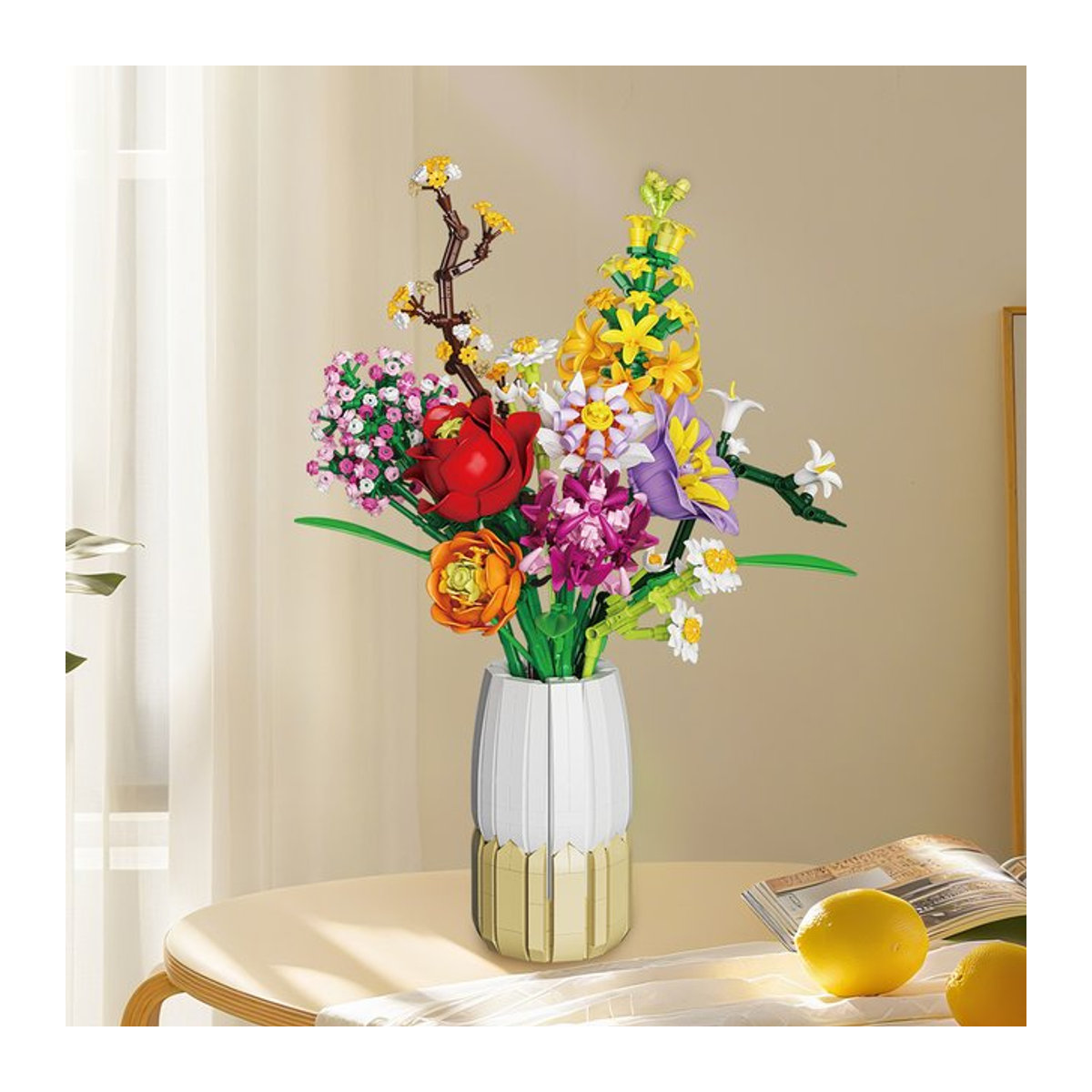 AMAZINGBLOKS Blumenstrauß Bausteine Set mit Rose Daisy und Lily als DIY Dekoration für Kinder und Erwachsene, Mehrfarbig, 1458 Teile - Bild 1
