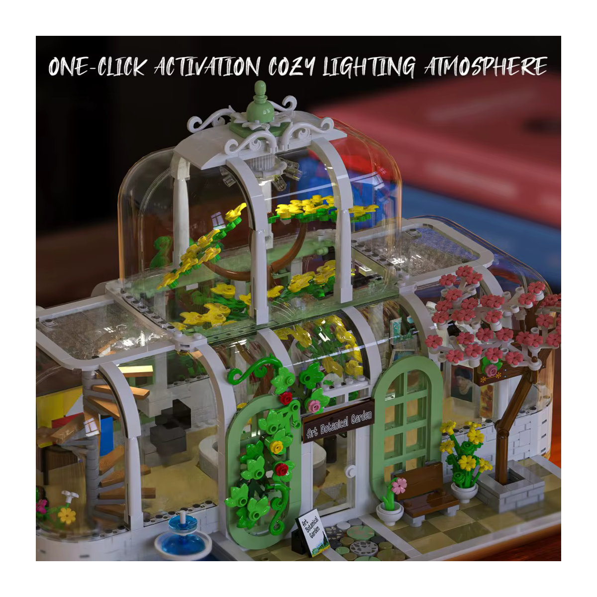 AMAZINGBLOKS Botanischer Garten Baukasten mit Blumenhaus-Modell und transparenter Straßenszene, mehrfarbig - Bild 4
