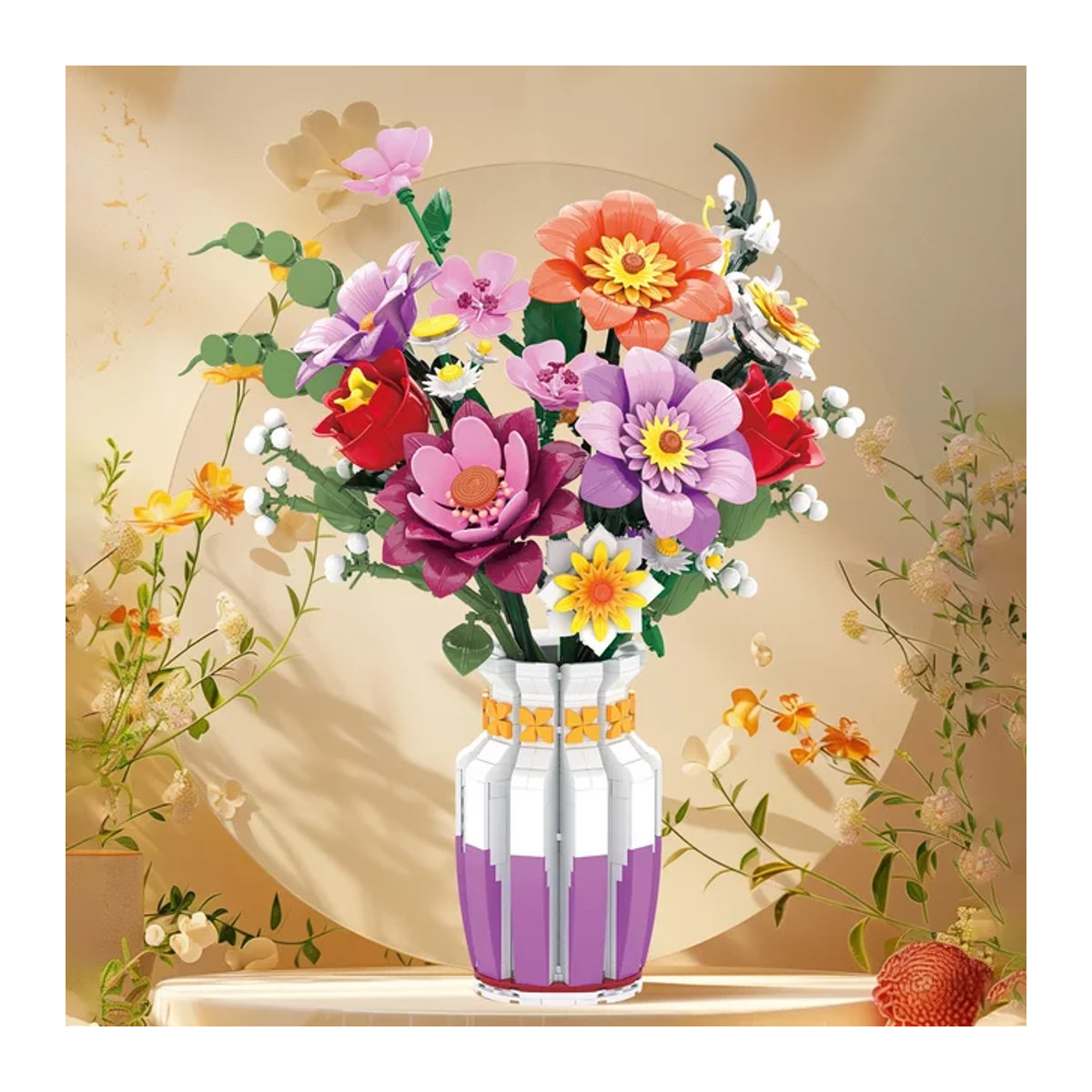 AMAZINGBLOKS Frühling Bouquet Bausteine Set mit Vase als florale Desktop Dekoration für Kinder, 1278 Teile, mehrfarbig - Bild 1