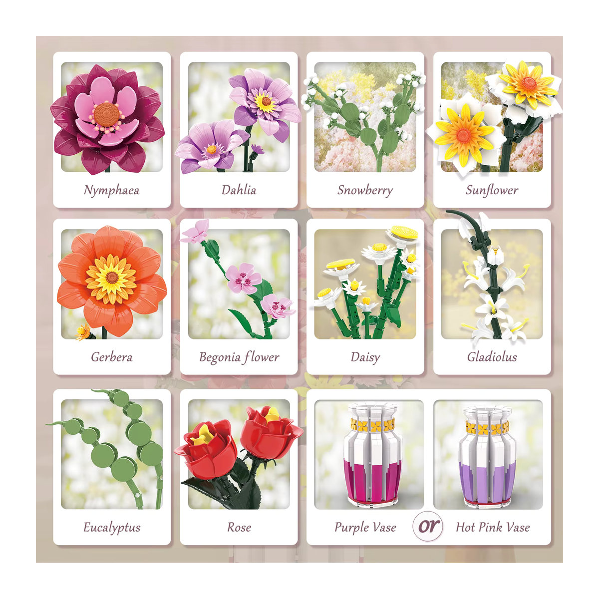 AMAZINGBLOKS Frühling Bouquet Bausteine Set mit Vase als florale Desktop Dekoration für Kinder, 1278 Teile, mehrfarbig - Bild 2