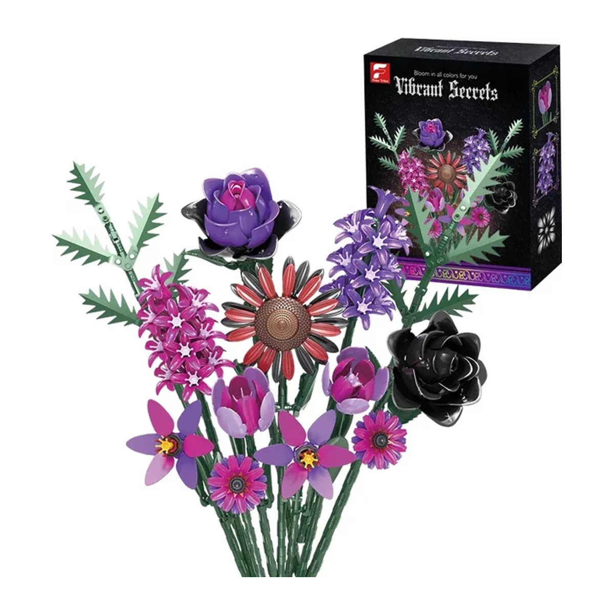 AMAZINGBLOKS Gotischer Blumenstrauß Baukasten Dunkle Romantik mit ewigen Rosen, 614-teiliges Modellbaustein-Set für Erwachsene, mehrfarbig - Bild 1