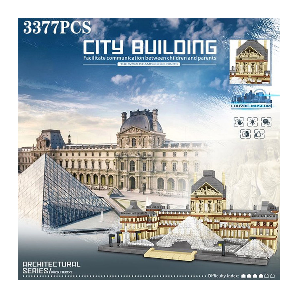 AMAZINGBLOKS Louvre Architekturmodell Bausatz aus 3377 Teilen in Beige für Erwachsene - Bild 1