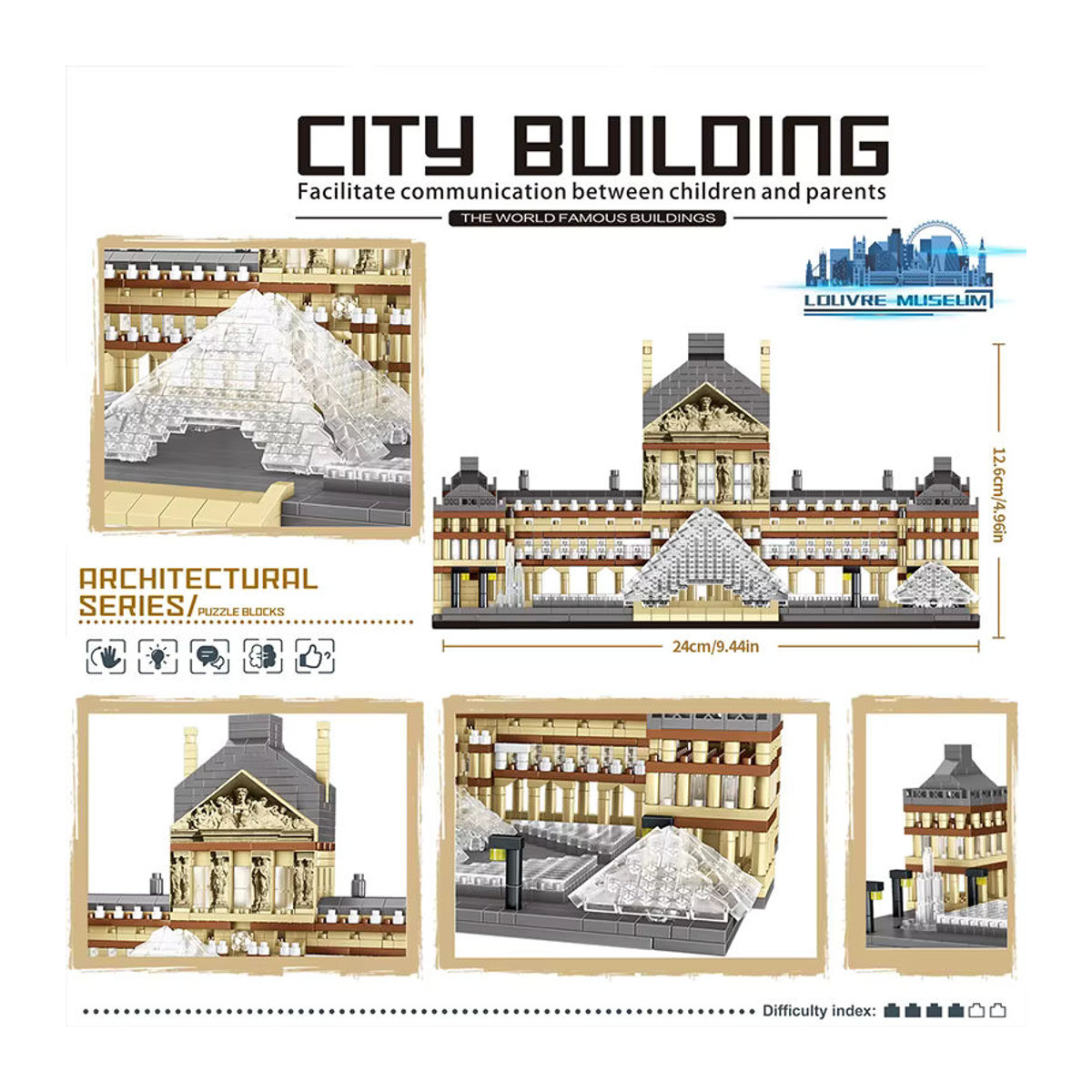 AMAZINGBLOKS Louvre Architekturmodell Bausatz aus 3377 Teilen in Beige für Erwachsene - Bild 3