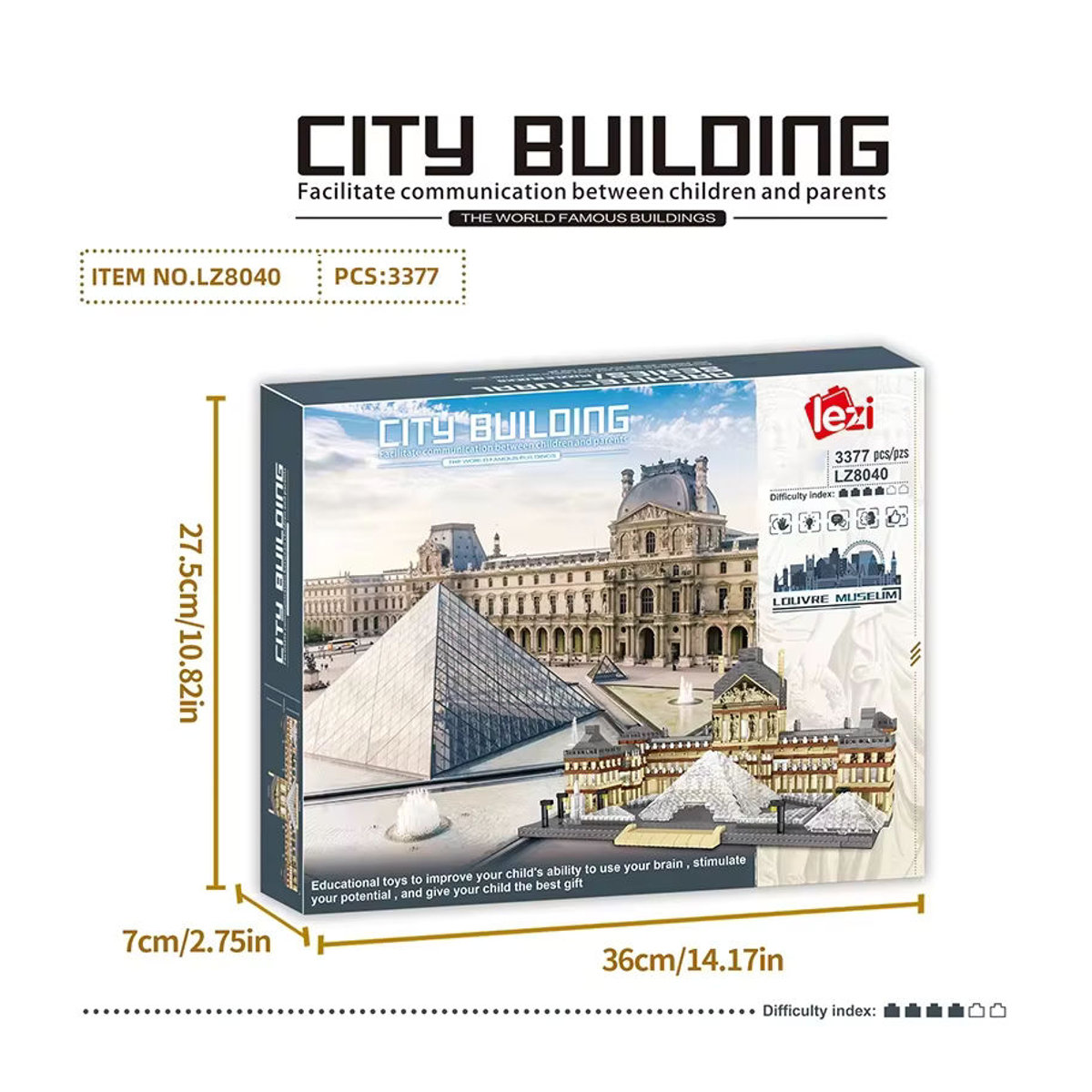 AMAZINGBLOKS Louvre Architekturmodell Bausatz aus 3377 Teilen in Beige für Erwachsene - Bild 6
