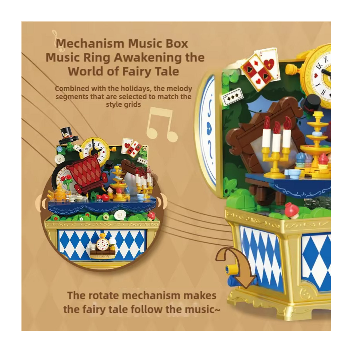 AMAZINGBLOKS Märchenhafte Spieluhr-Schatztruhe mit Märchen-Szenen-Bausteinen in Mehrfarbig als DIY-Ornament aus Kunststoff - Bild 3