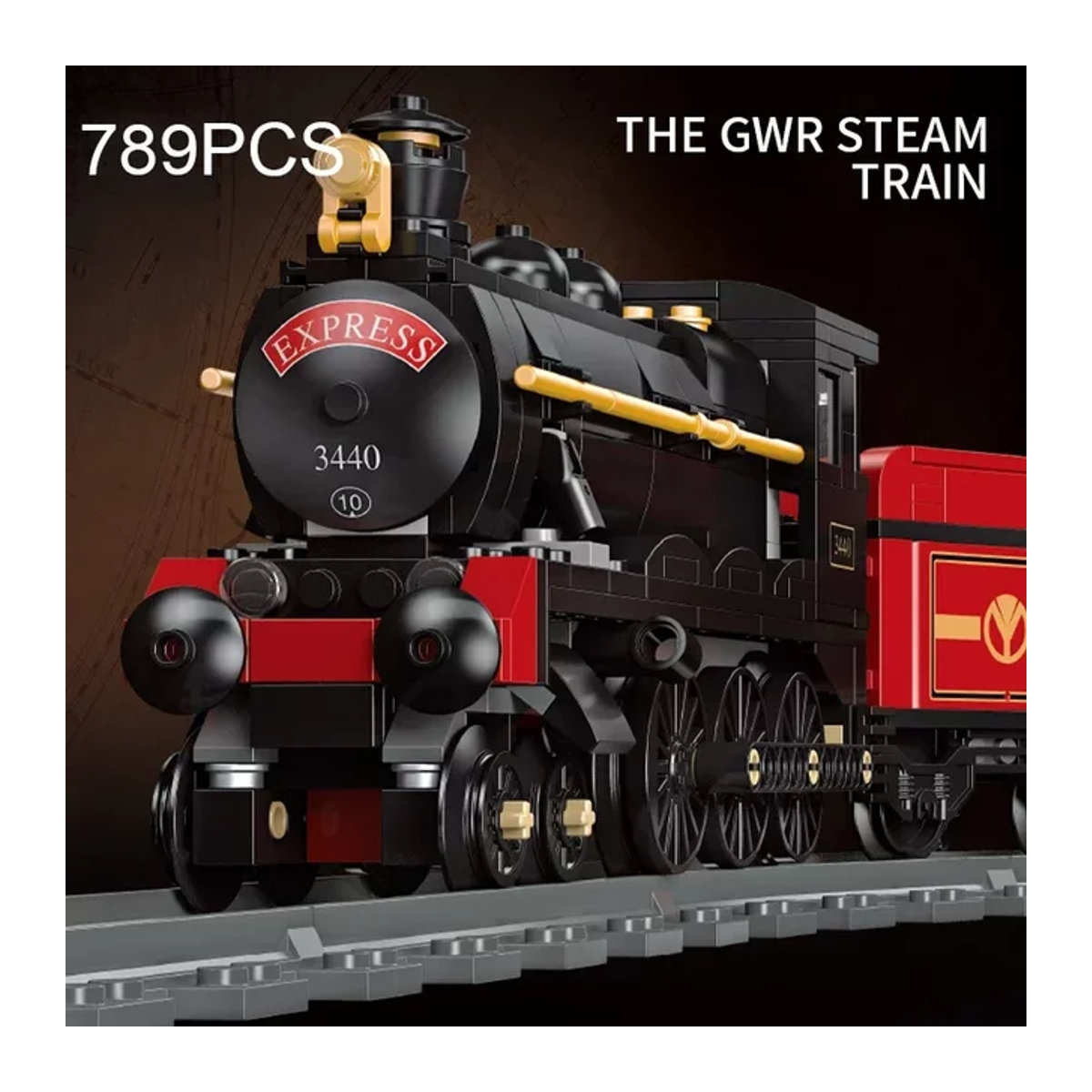 AMAZINGBLOKS Modellbausatz Dampflok-Zug mit Schienen, 789-teiliger Schwerlast-Güterzug in Schwarz aus Kunststoff - Bild 1