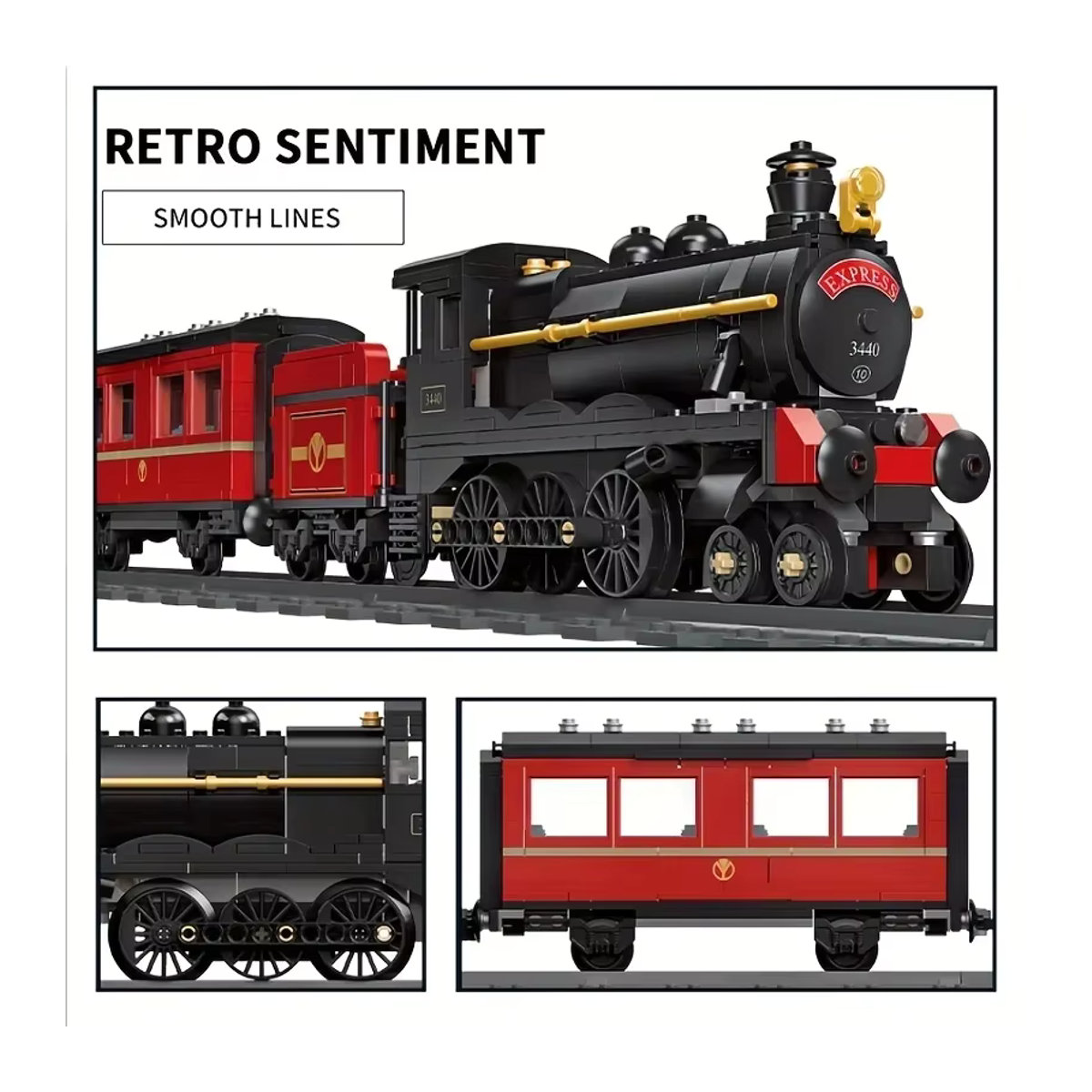 AMAZINGBLOKS Modellbausatz Dampflok-Zug mit Schienen, 789-teiliger Schwerlast-Güterzug in Schwarz aus Kunststoff - Bild 5
