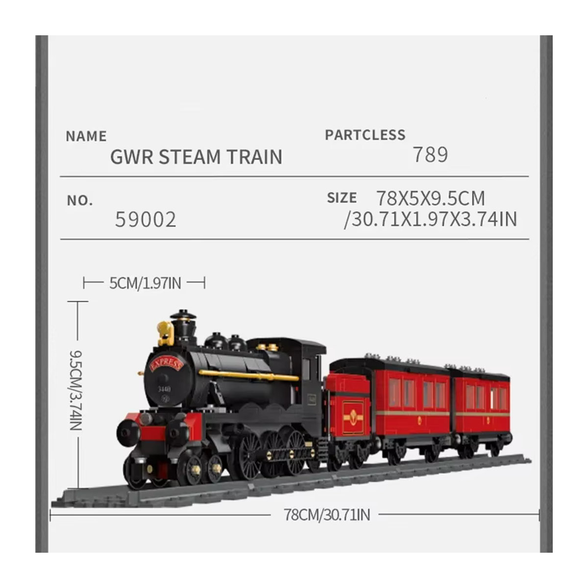AMAZINGBLOKS Modellbausatz Dampflok-Zug mit Schienen, 789-teiliger Schwerlast-Güterzug in Schwarz aus Kunststoff - Bild 6