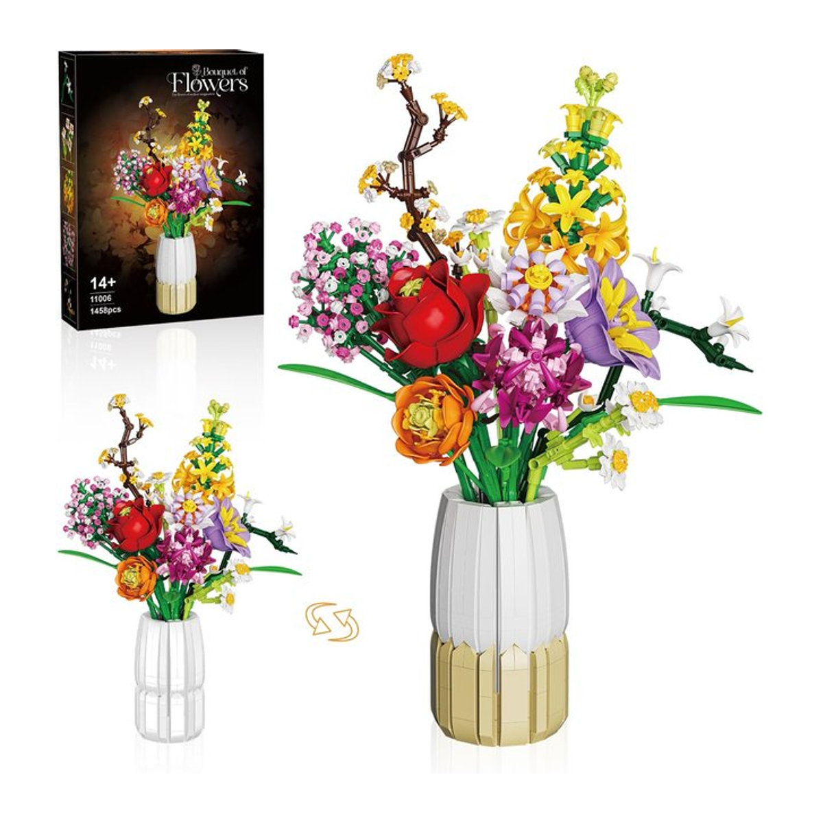 AMAZINGBLOKS Romantischer Blumenstrauß Baukasten mit Rosen, Gänseblümchen und Lilien, 1458-teiliges DIY-Set in Mehrfarbig für Erwachsene - Bild 1