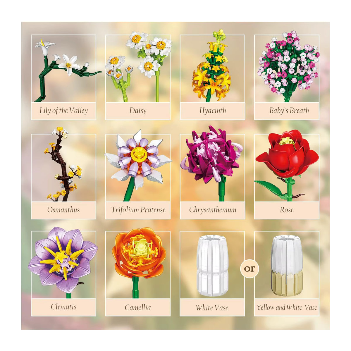 AMAZINGBLOKS Romantischer Blumenstrauß Baukasten mit Rosen, Gänseblümchen und Lilien, 1458-teiliges DIY-Set in Mehrfarbig für Erwachsene - Bild 3