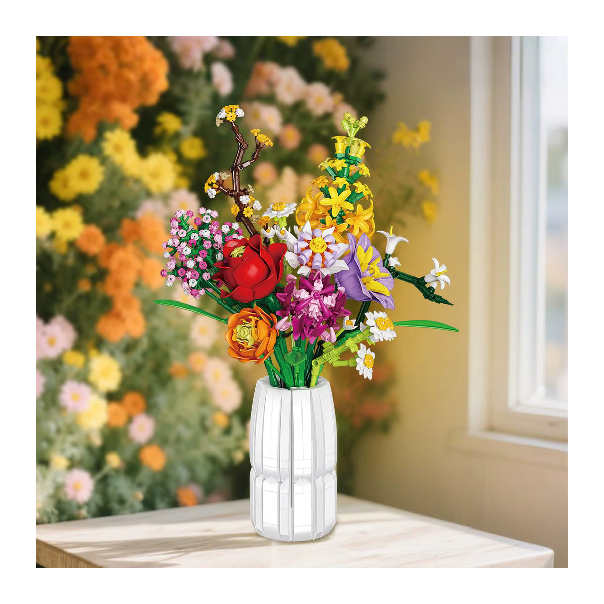 AMAZINGBLOKS Romantischer Blumenstrauß Baukasten mit Rosen, Gänseblümchen und Lilien, 1458-teiliges DIY-Set in Mehrfarbig für Erwachsene - Bild 4