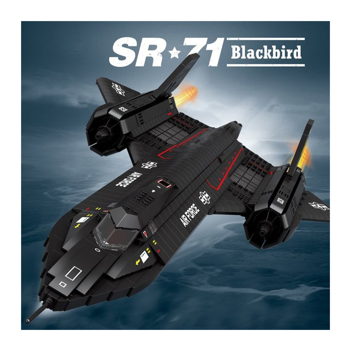 AMAZINGBLOKS SR-71 Blackbird Bausteine Modell Strategisches Aufklärungsflugzeug in Schwarz mit Federfahrwerk - Bild 1