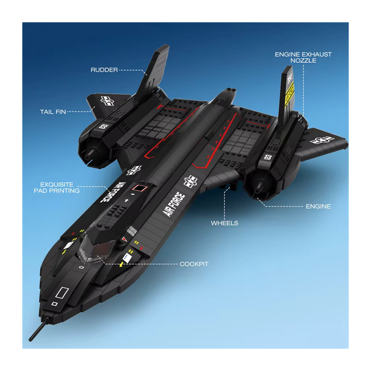 AMAZINGBLOKS SR-71 Blackbird Bausteine Modell Strategisches Aufklärungsflugzeug in Schwarz mit Federfahrwerk - Bild 4