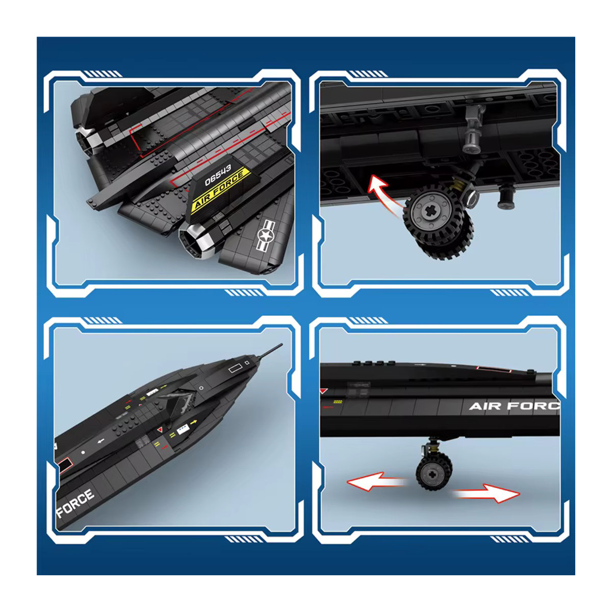 AMAZINGBLOKS SR-71 Blackbird Bausteine Modell Strategisches Aufklärungsflugzeug in Schwarz mit Federfahrwerk - Bild 5