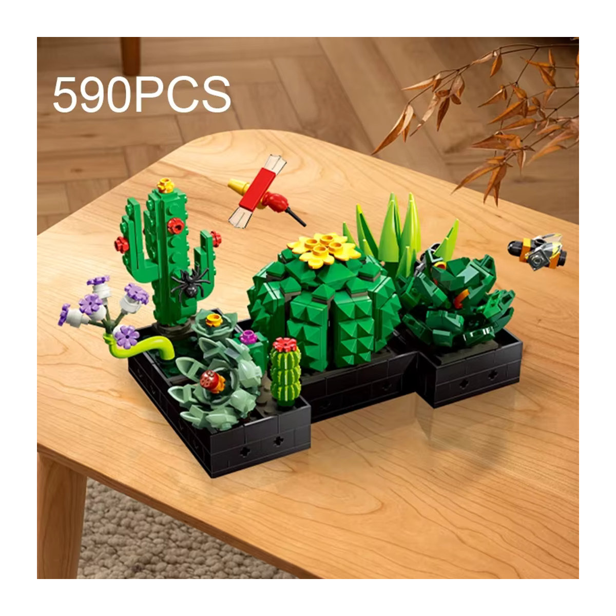 AMAZINGBLOKS Sukkulenten-Pflanzen-Set aus Kunststoff mit 590 Teilen, Mehrfarbiges Kaktus-Modell als Schreibtisch-Dekoration und Spielzeug für Teenager - Bild 2