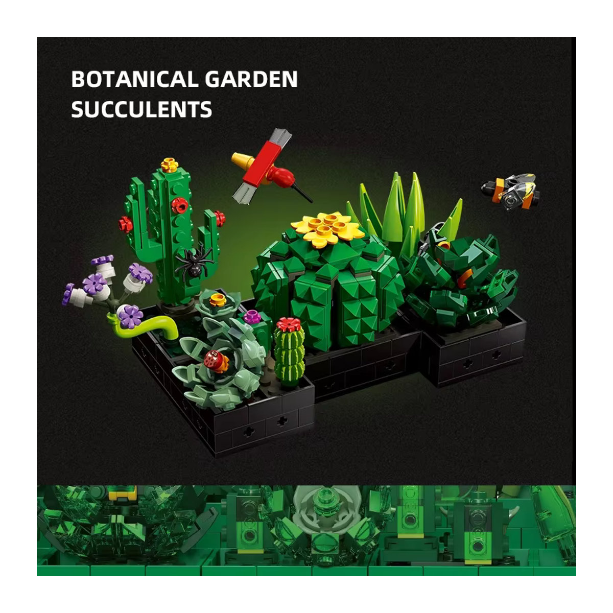 AMAZINGBLOKS Sukkulenten-Pflanzen-Set aus Kunststoff mit 590 Teilen, Mehrfarbiges Kaktus-Modell als Schreibtisch-Dekoration und Spielzeug für Teenager - Bild 3