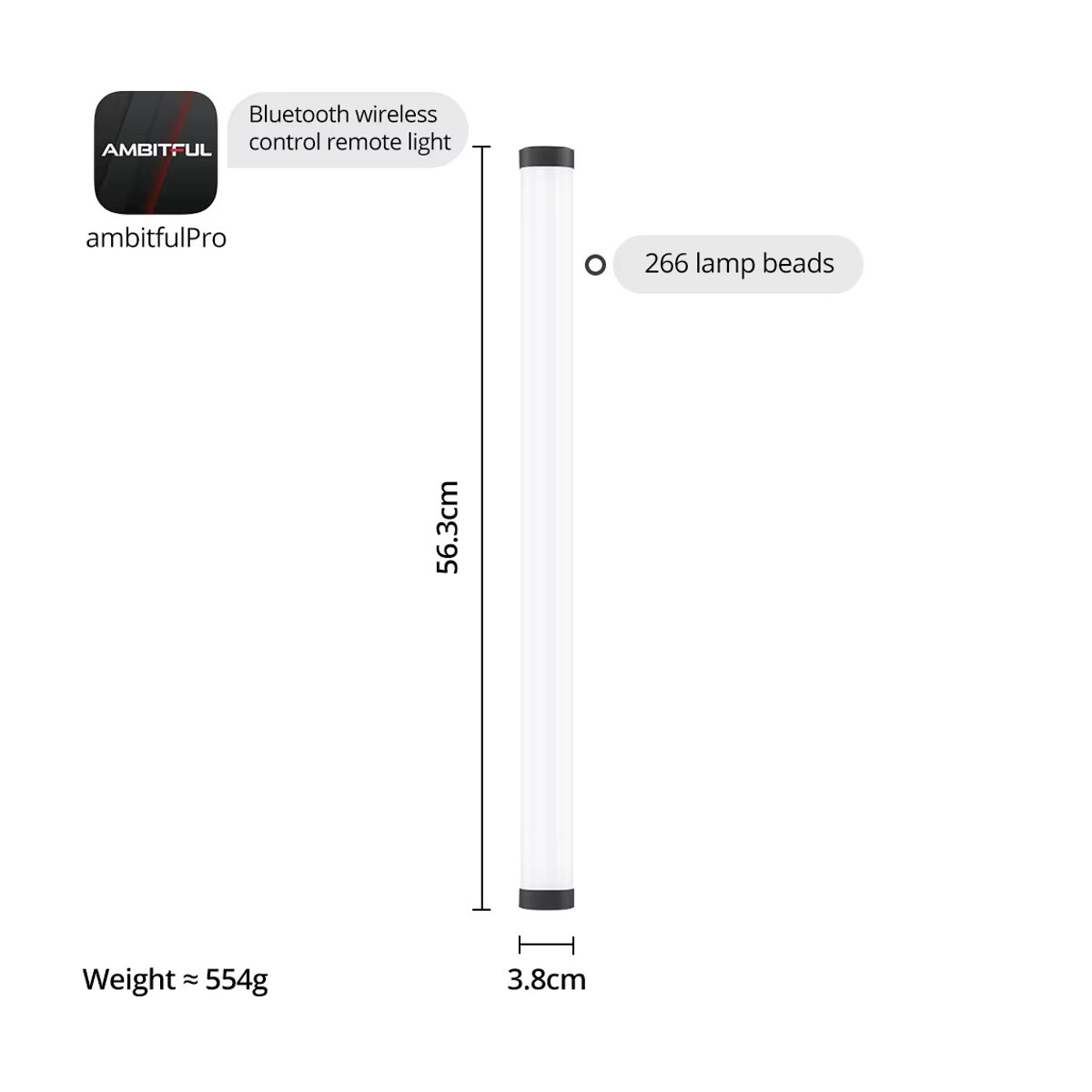 AMBITFUL Liebes a2 pro RGB LED Video-Stick Vollfarb-Röhrenlicht mit integrierter Lithium-Batterie und App-Steuerung (2500K-8500K) - Bild 3