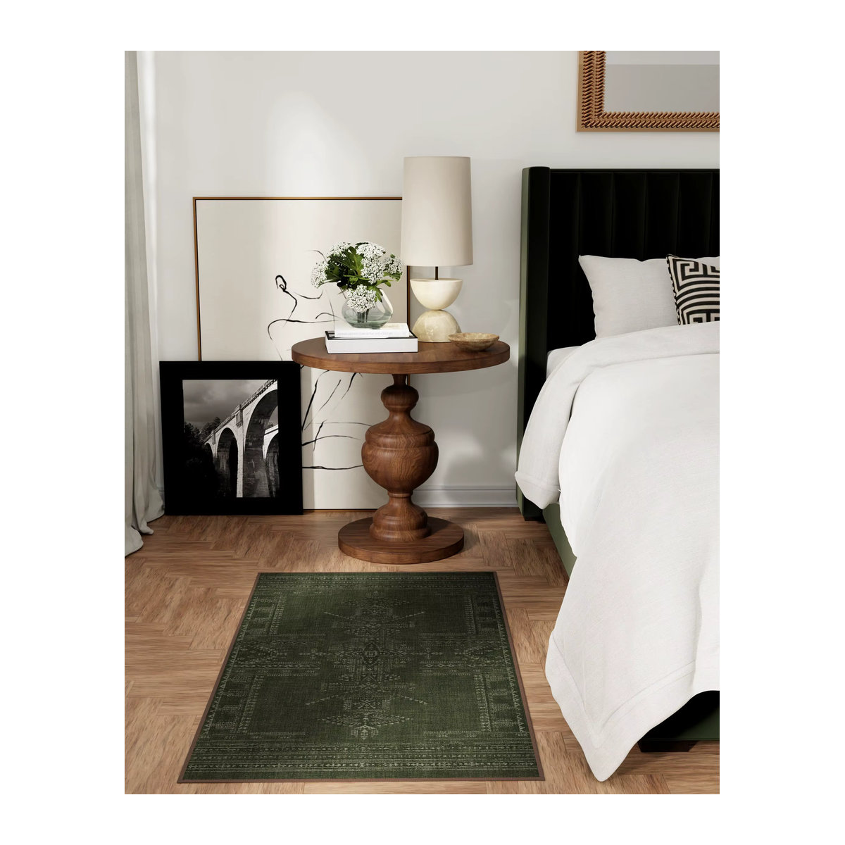 Amira Teppich in Grün mit geometrischem Design für Wohnzimmer und Schlafzimmer - Bild 2