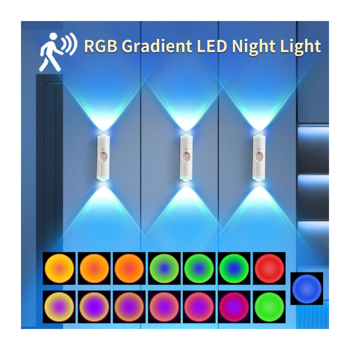 Ammtoo LED-Nachtlicht mit Bewegungsmelder und RGB-Farbverlauf, wiederaufladbare magnetische Sonnenuntergangslampe zur Raumdekoration in Bunt und Modernem Design - Bild 1