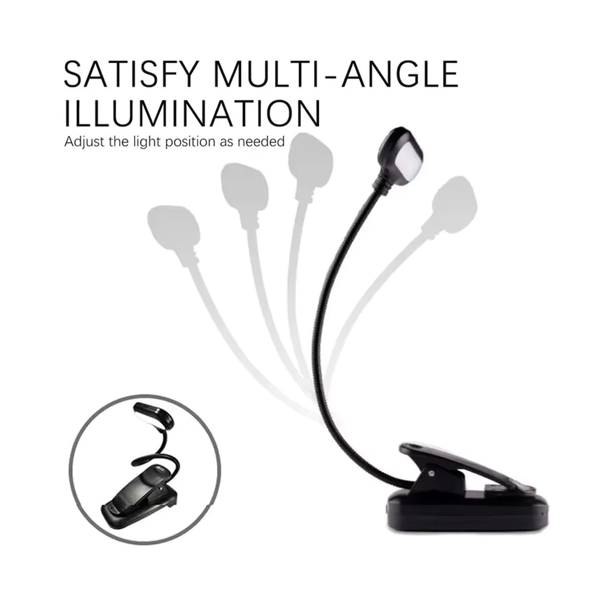 Ammtoo Mini-LED-Buchlampe in Schwarz, batteriebetriebene und flexible Tischlampe aus Kunststoff zum Lesen und Lernen - Bild 3