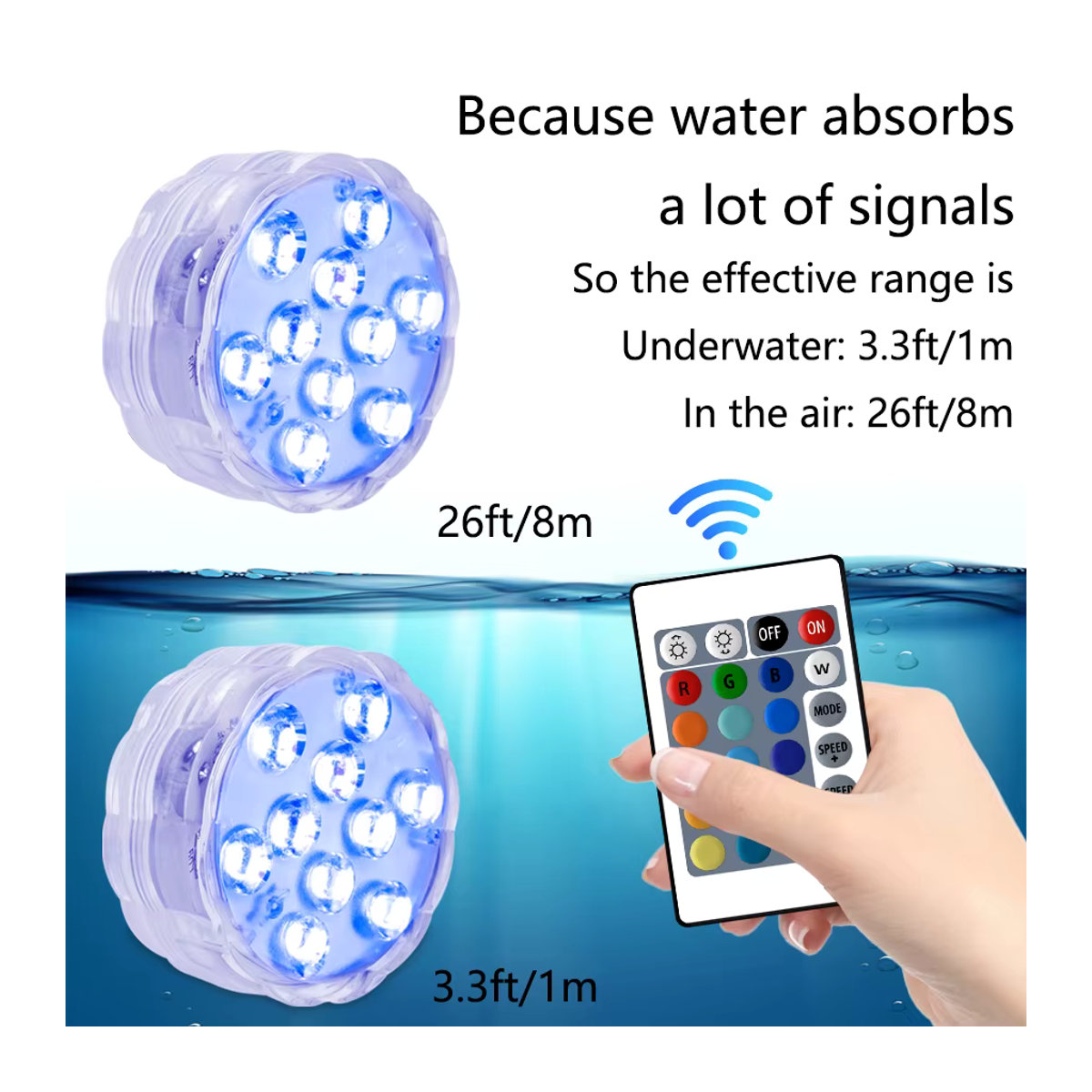 ammtoo RGB LED Unterwasser Lampe mit Fernbedienung, 10 LED, Bunt, Tragbare Batteriebetriebene Schwimmbad Licht für Aquarium und Vase - Bild 2