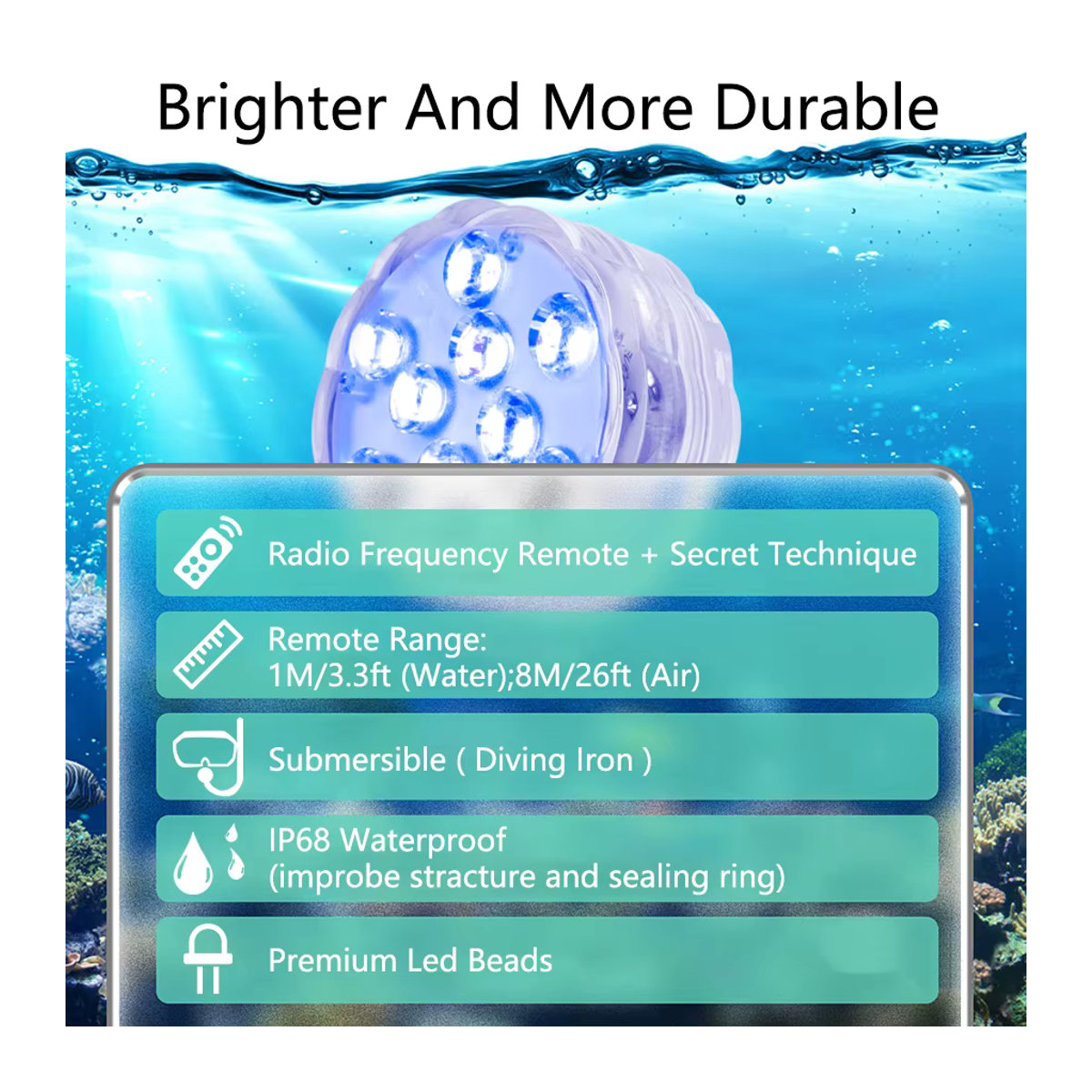 ammtoo RGB LED Unterwasser Lampe mit Fernbedienung, 10 LED, Bunt, Tragbare Batteriebetriebene Schwimmbad Licht für Aquarium und Vase - Bild 4
