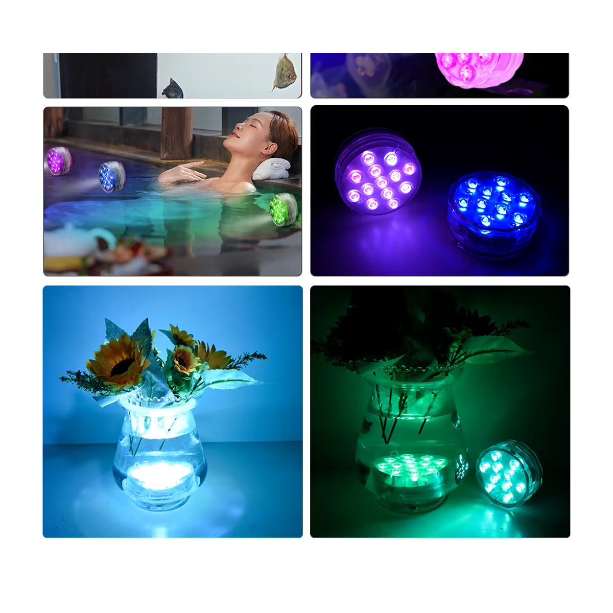 ammtoo RGB LED Unterwasser Lampe mit Fernbedienung, 10 LED, Bunt, Tragbare Batteriebetriebene Schwimmbad Licht für Aquarium und Vase - Bild 5