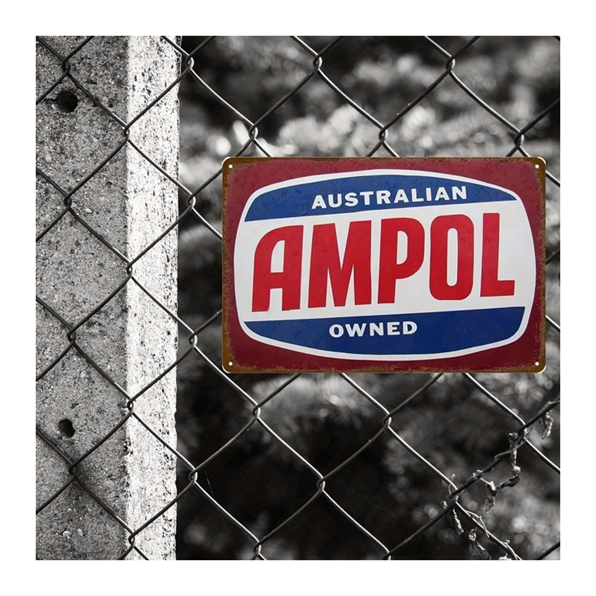 Ampol Metallschild rustikale Blechwandkunst in Rot und Blau für deine Garagen- oder Heimdekoration - Bild 1