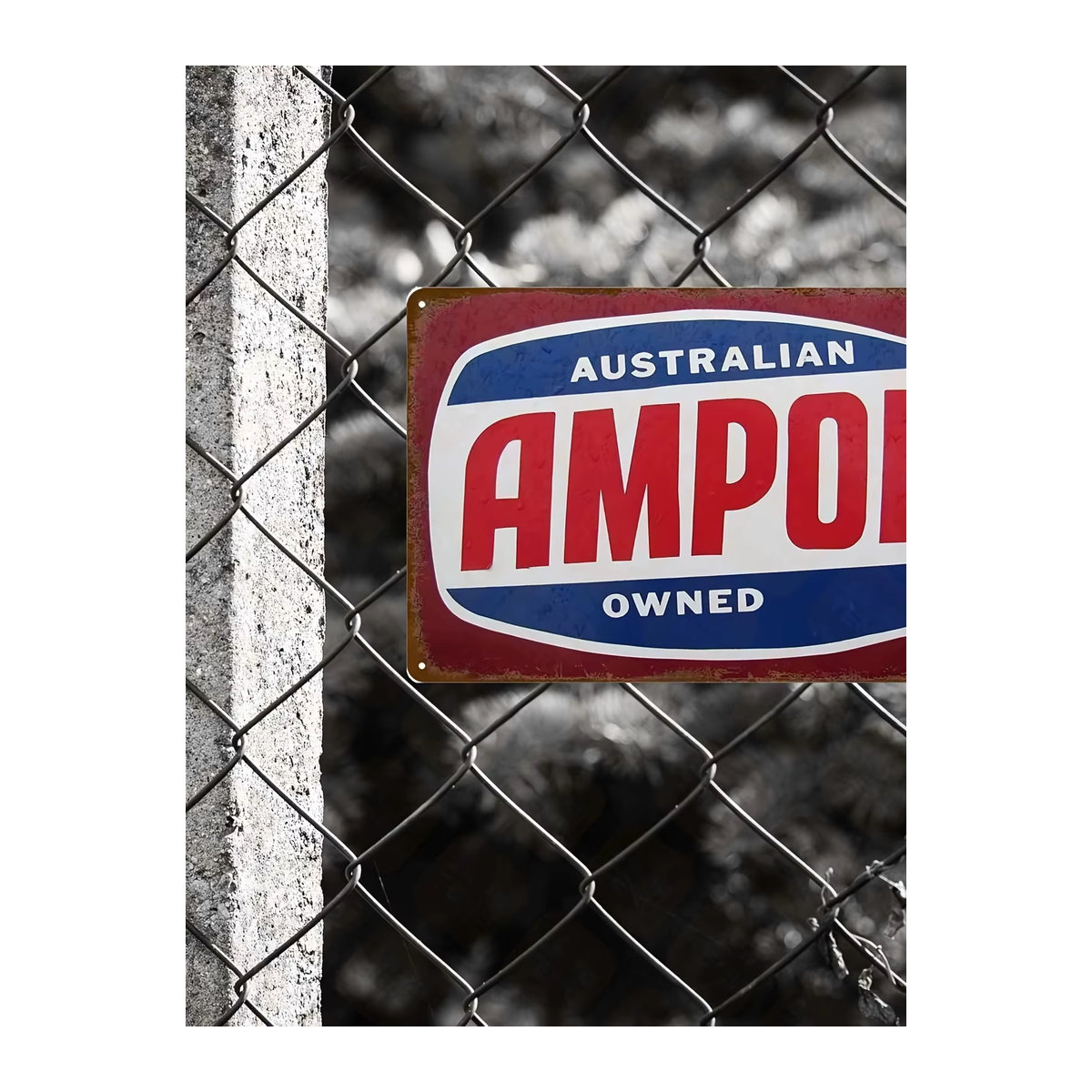 Ampol Metallschild rustikale Blechwandkunst in Rot und Blau für deine Garagen- oder Heimdekoration - Bild 2