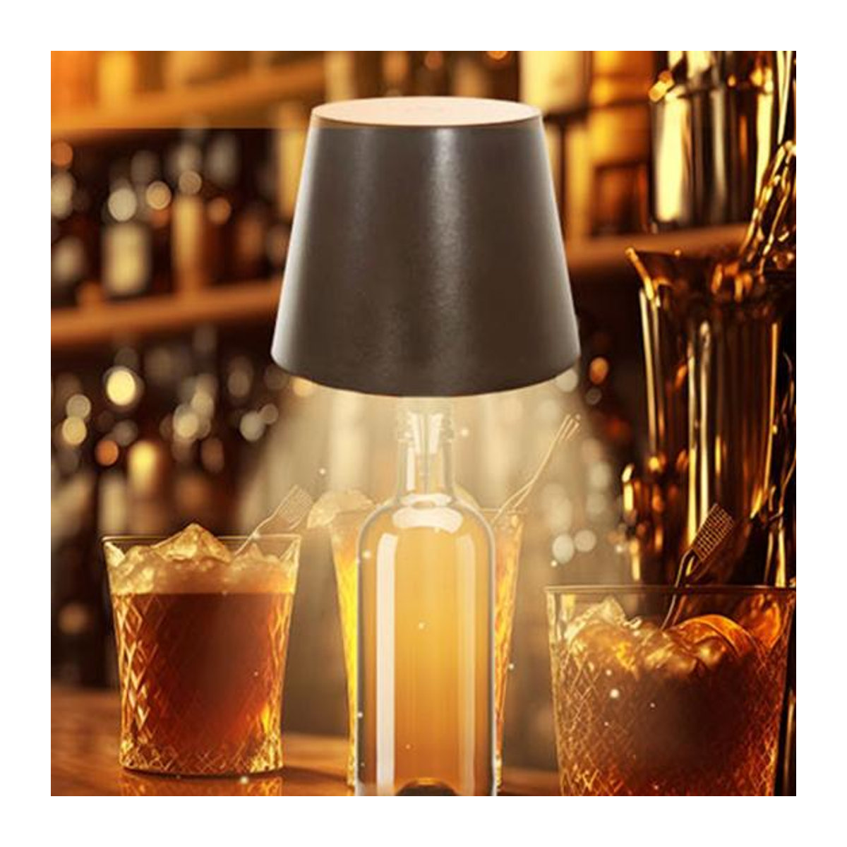Amusedly LED Tischlampe in Form einer Weinflasche, Silber, kabellos mit USB-Aufladung und dimmbarer Touch-Steuerung - Bild 1