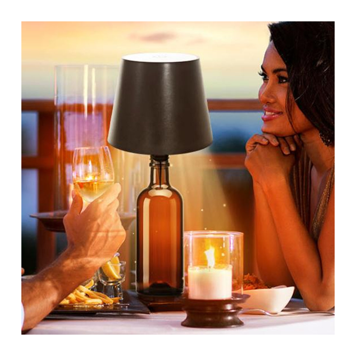 Amusedly LED Tischlampe in Form einer Weinflasche, Silber, kabellos mit USB-Aufladung und dimmbarer Touch-Steuerung - Bild 3