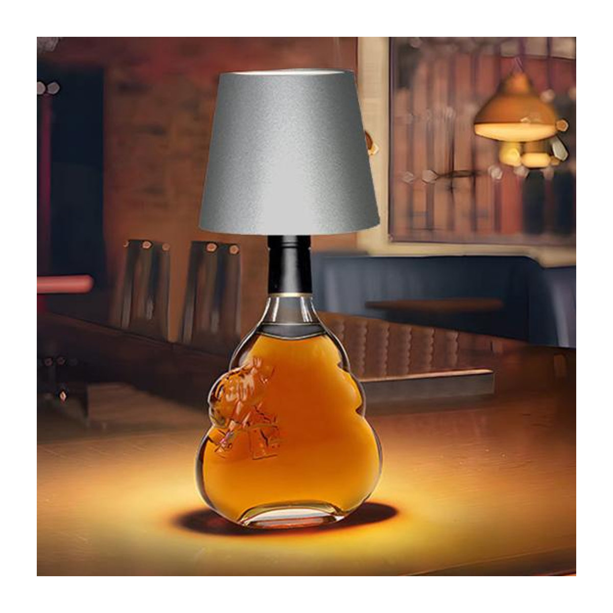 Amusedly LED Tischlampe in Form einer Weinflasche, Silber, kabellos mit USB-Aufladung und dimmbarer Touch-Steuerung - Bild 4