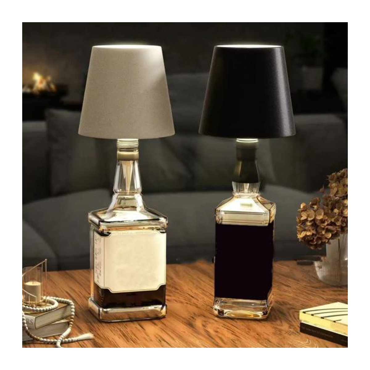 Amusedly LED Tischlampe in Wein-Flaschen-Design, grau, kabellos mit USB-Aufladung und dimmbarer Touch-Steuerung - Bild 5