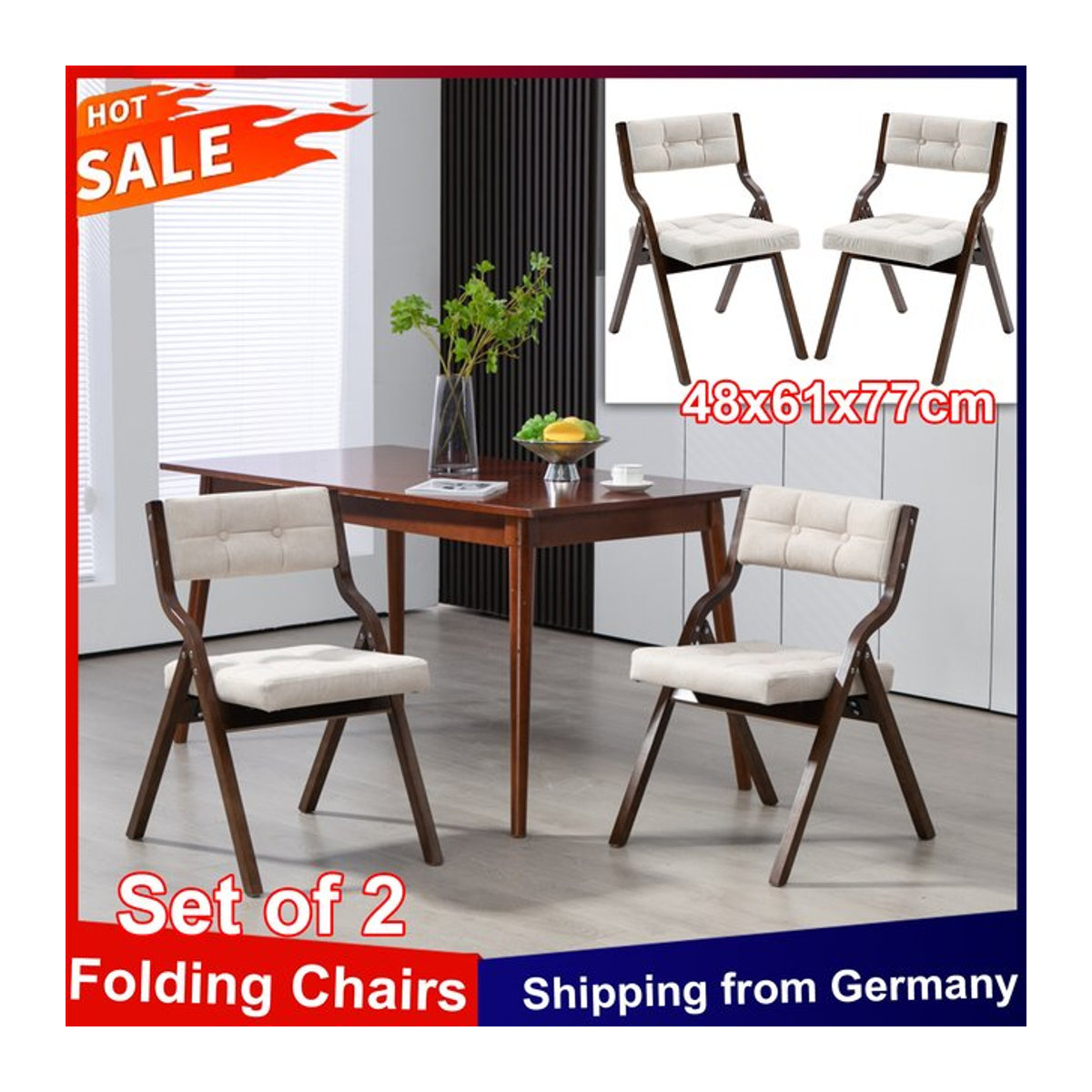 Anajqaqia 2er-Set Klappstühle aus Holz mit Kissen in Braun im klassischen Design - Bild 1
