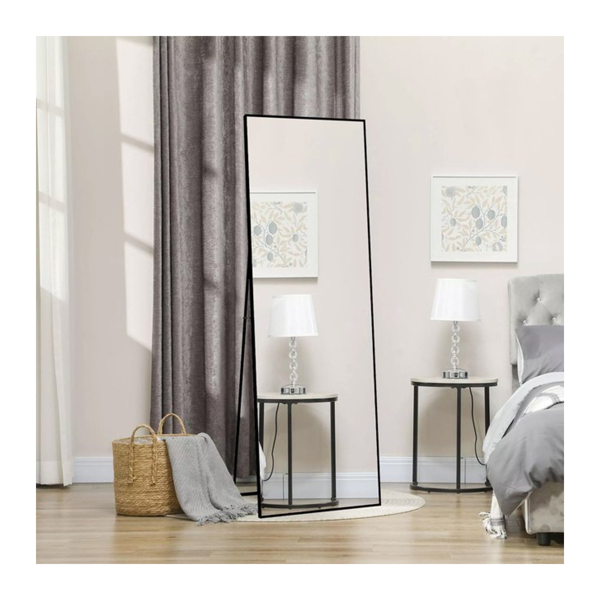 Anajqaqia Bodenspiegel in voller Länge mit Aluminiumrahmen in Schwarz, Rechteckig, B/T/H: 164 x 54 x 173 cm - Bild 1