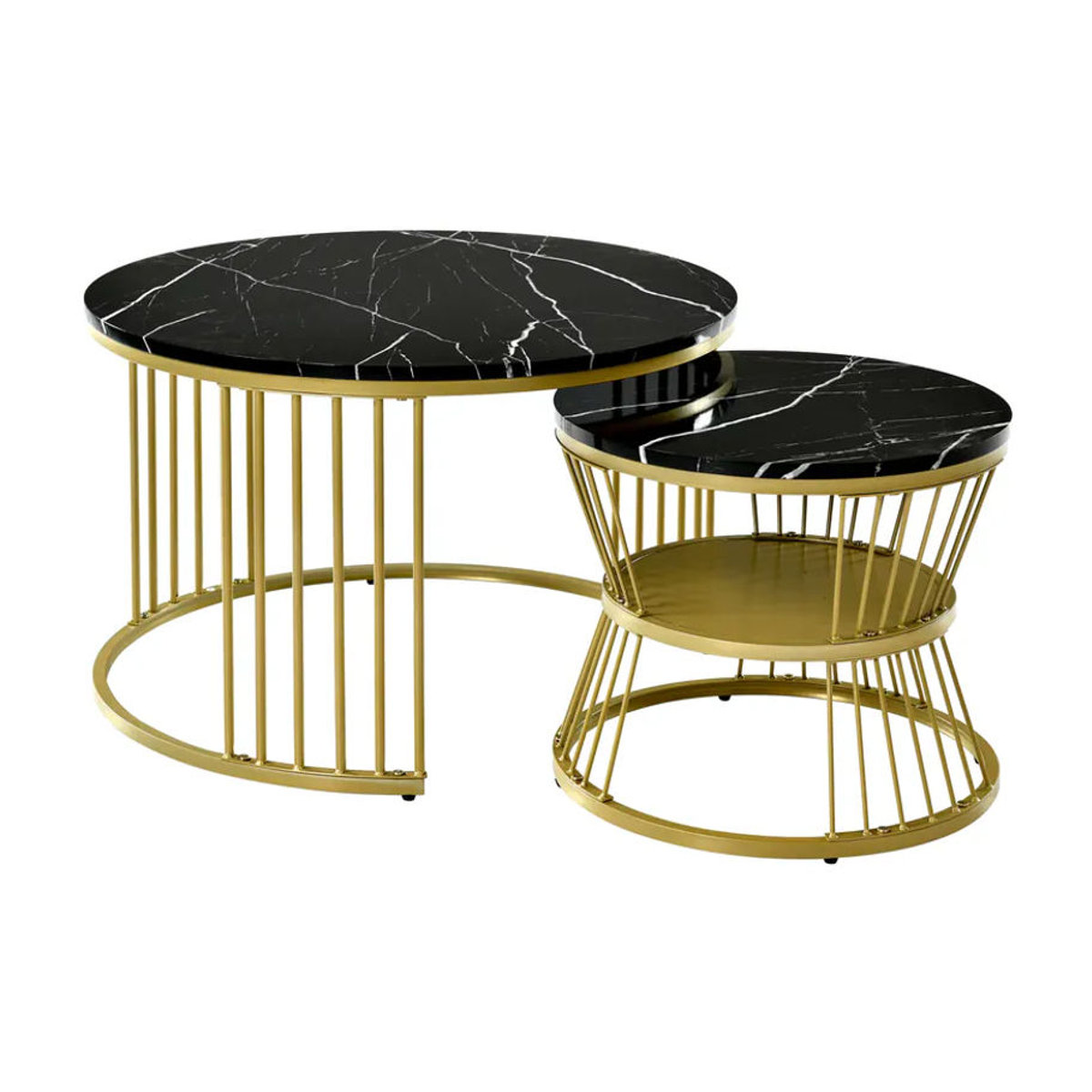 Anajqaqia Couchtisch-Set in Schwarz mit rundem Marmorimitat-Finish und goldfarbenem Metallrahmen für dein Wohnzimmer - Bild 6