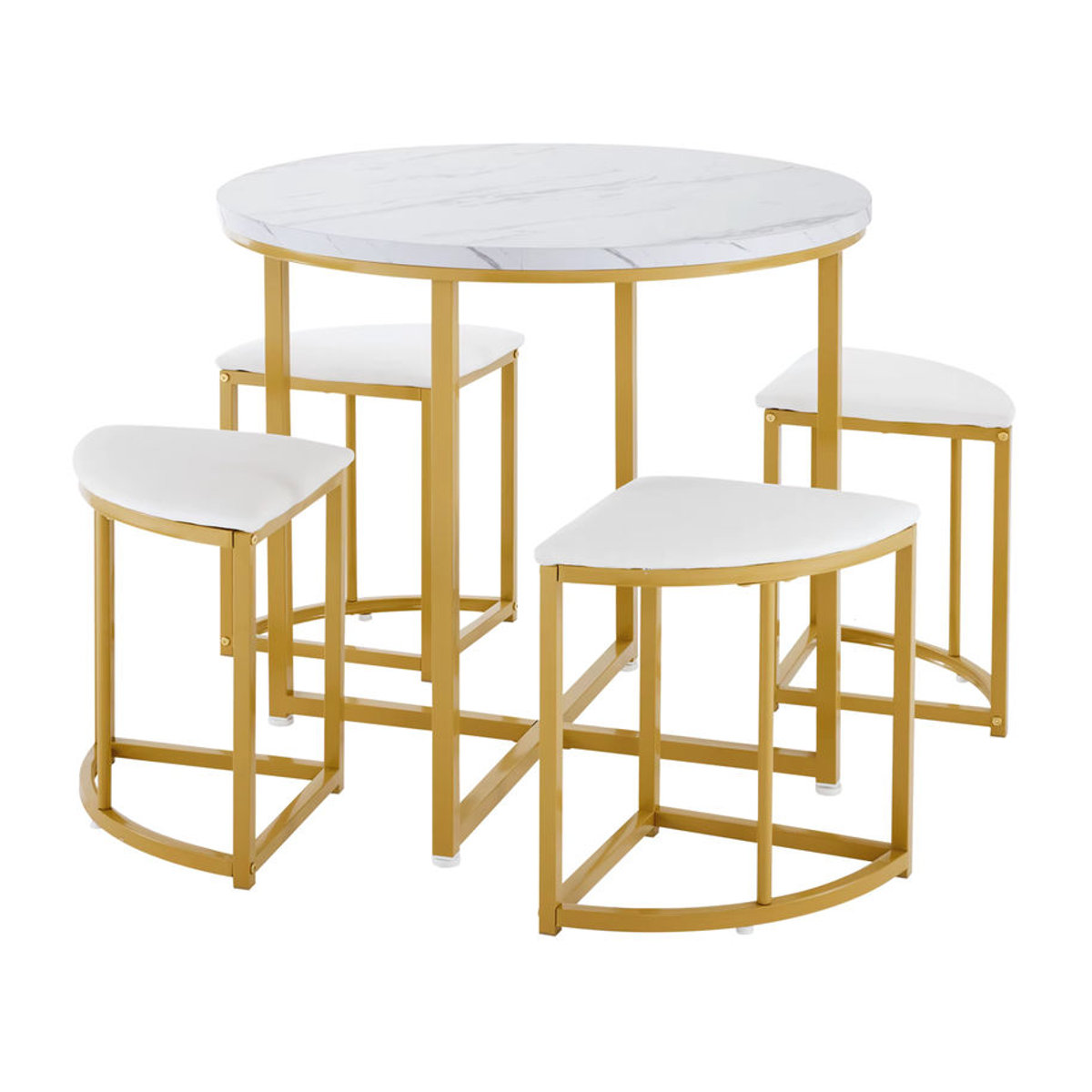 Anajqaqia Esszimmer-Set mit Tisch und 4 Stühlen in Weiß, moderner Esstisch mit MDF-Platte und Samtstühlen mit vergoldetem Metallrahmen - Bild 2