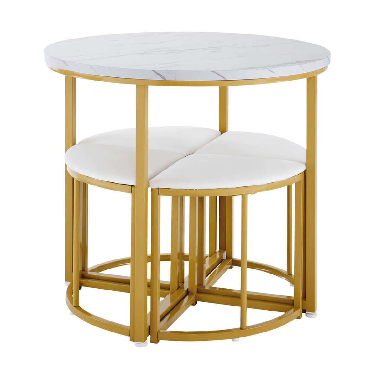 Anajqaqia Esszimmer-Set mit Tisch und 4 Stühlen in Weiß, moderner Esstisch mit MDF-Platte und Samtstühlen mit vergoldetem Metallrahmen - Bild 3