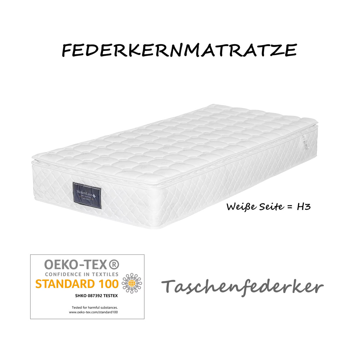 Anajqaqia Federkernmatratze als Einzelmatratze in Weiß, Höhe: 25 cm - Bild 2