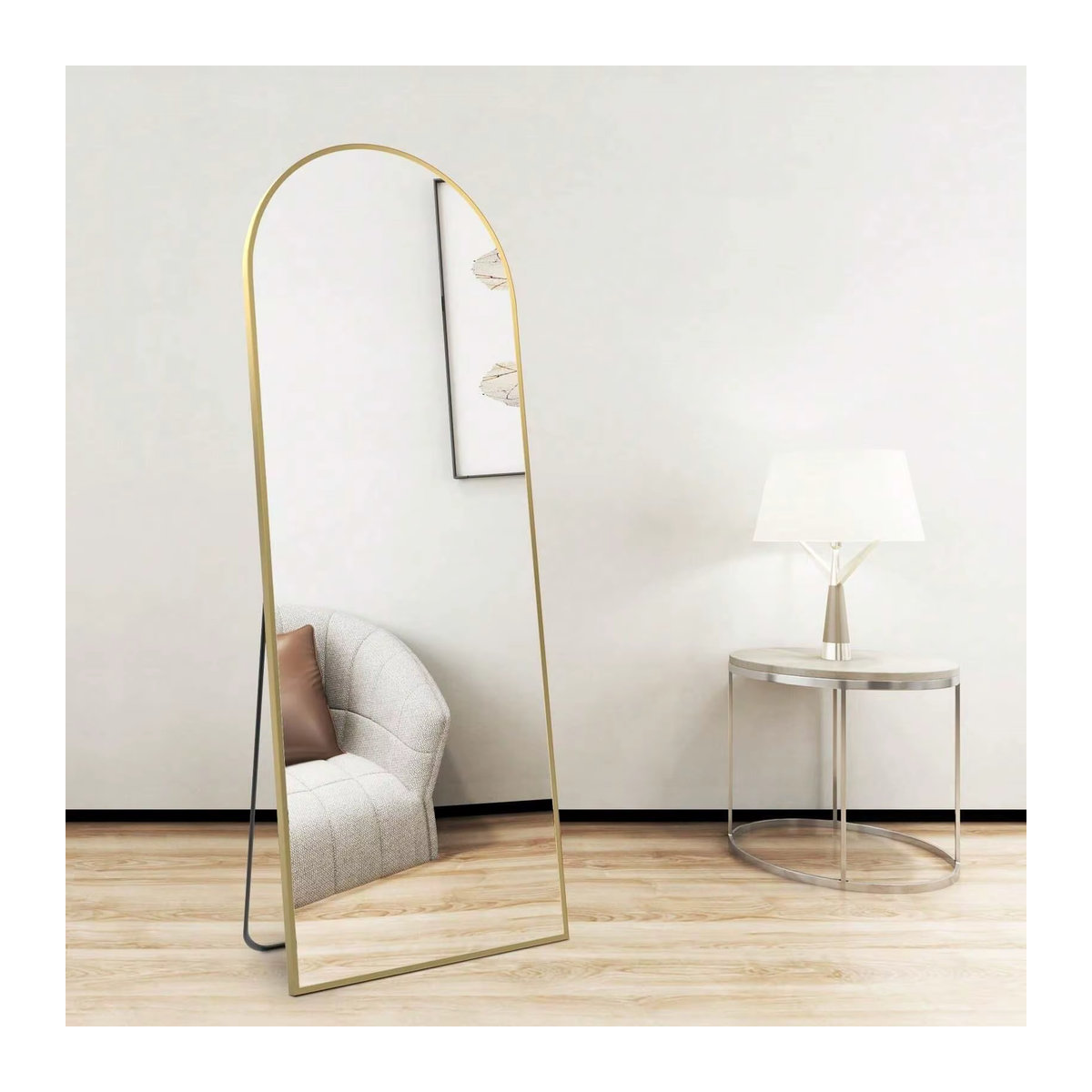 Anajqaqia Ganzkörperspiegel mit Bogenform in Gold, freistehender Standspiegel aus Metall und Glas, Höhe: 162 cm, Breite: 53 cm - Bild 2