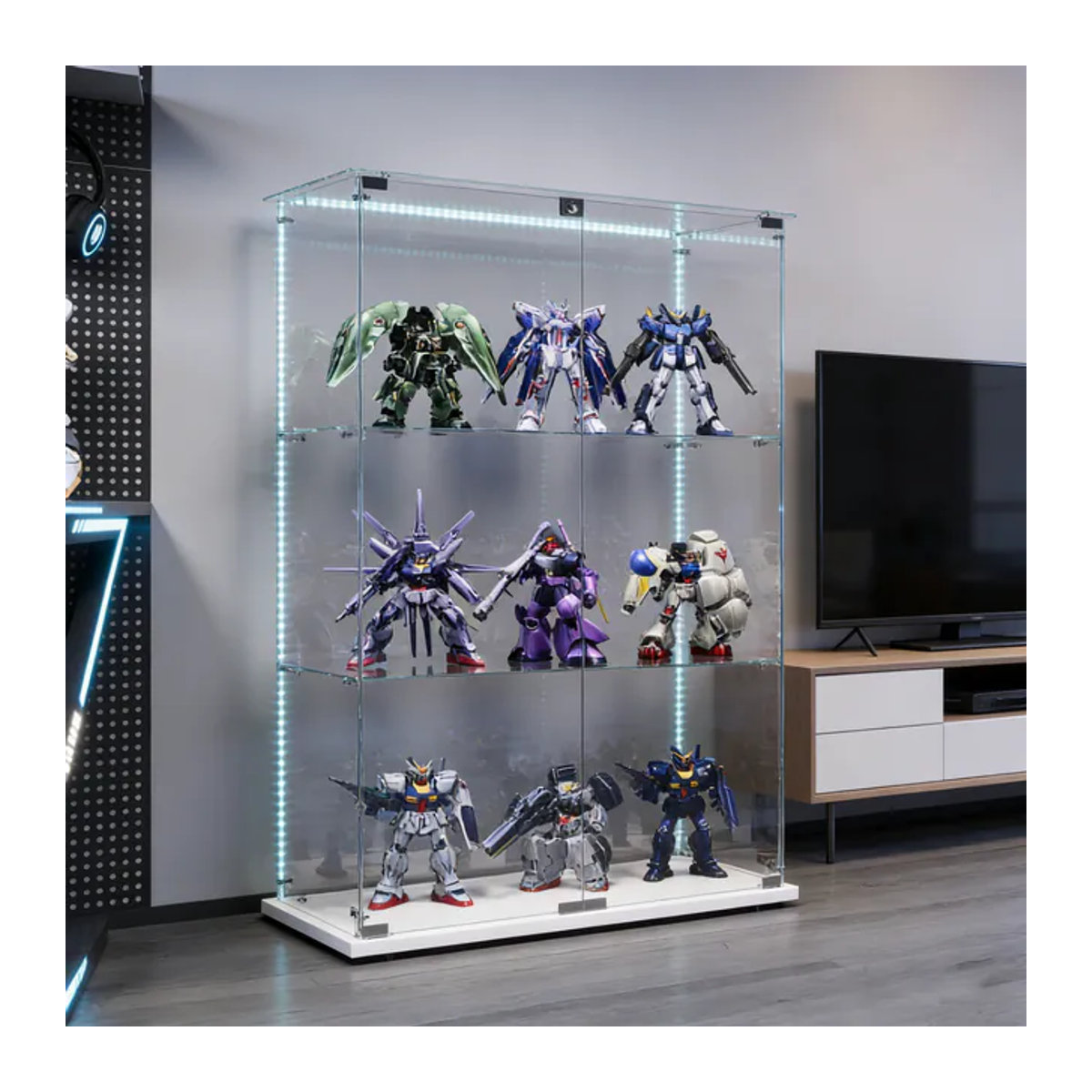 Anajqaqia Glas-Vitrine in Weiß mit LED-Beleuchtung, 3 Glasregalen und 2 Türen für dein Wohnzimmer - Bild 1