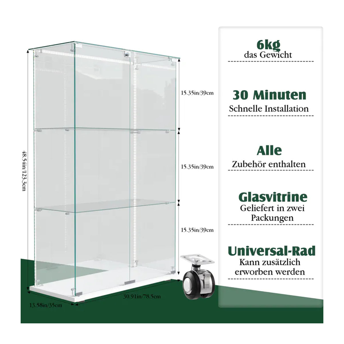 Anajqaqia Glas-Vitrine in Weiß mit LED-Beleuchtung, 3 Glasregalen und 2 Türen für dein Wohnzimmer - Bild 2
