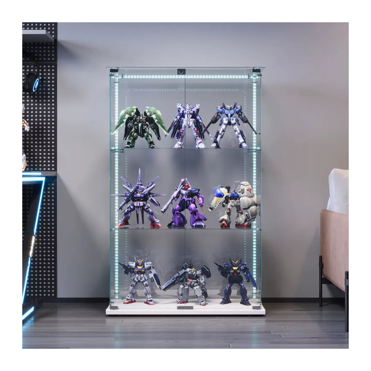 Anajqaqia Glas-Vitrine in Weiß mit LED-Beleuchtung, 3 Glasregalen und 2 Türen für dein Wohnzimmer - Bild 3