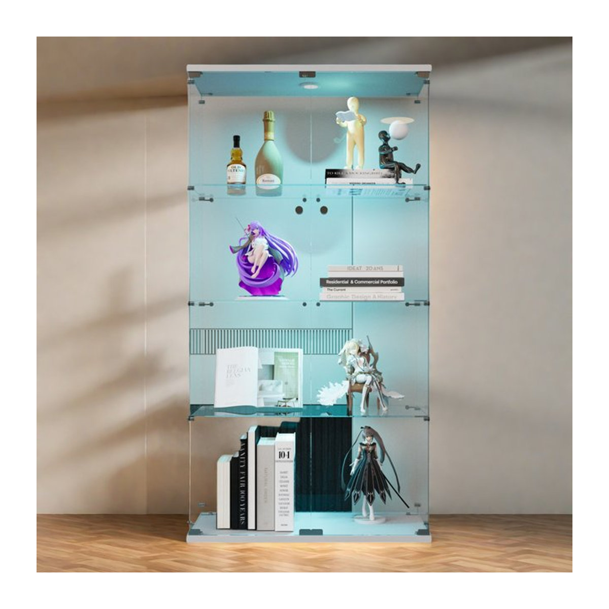 Anajqaqia Glas-Vitrine in Weiß mit LED-Beleuchtung, 3 Regalen und Schloss für Wohnzimmer, Schlafzimmer oder Büro - Bild 1