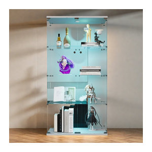 Anajqaqia Glas-Vitrine in Weiß mit LED-Beleuchtung, 3 Regalen und Schloss für Wohnzimmer, Schlafzimmer oder Büro