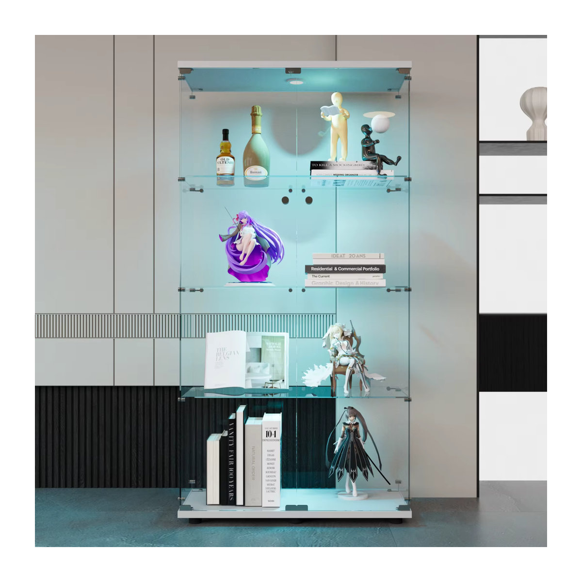 Anajqaqia Glas-Vitrine in Weiß mit LED-Beleuchtung, 3 Regalen und Schloss für Wohnzimmer, Schlafzimmer oder Büro - Bild 3
