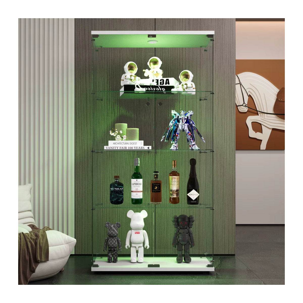 Anajqaqia Glas-Vitrine in Weiß mit LED-Beleuchtung, 3 Regalen und Schloss für Wohnzimmer, Schlafzimmer oder Büro - Bild 4