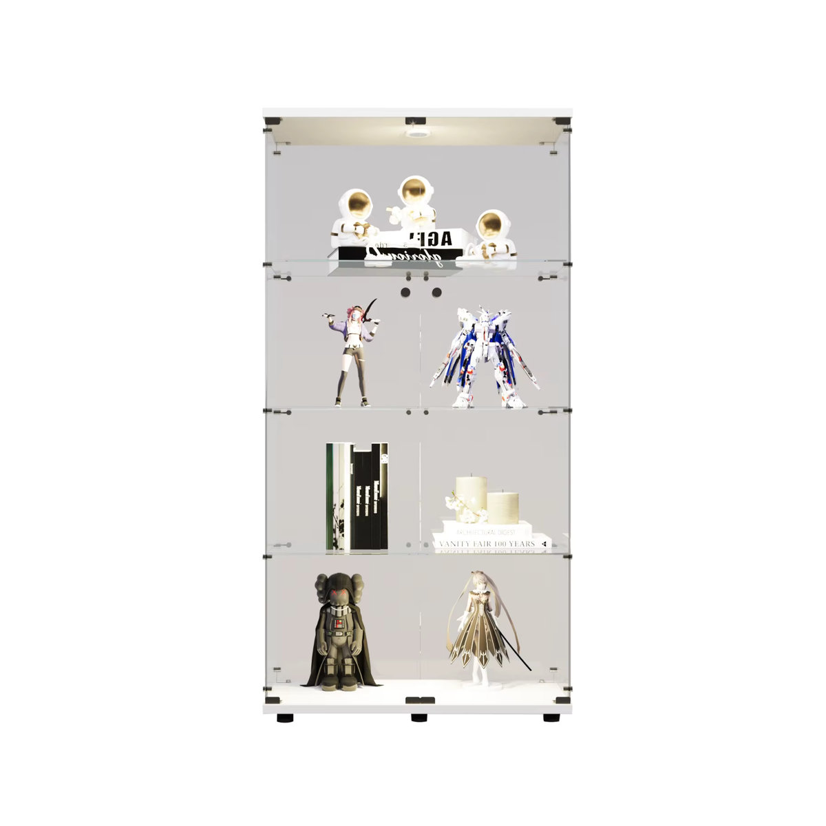 Anajqaqia Glas-Vitrine in Weiß mit LED-Beleuchtung, 3 Regalen und Schloss für Wohnzimmer, Schlafzimmer oder Büro - Bild 5